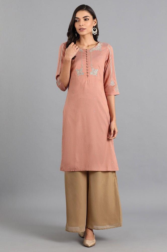 Pink Round Neck Printed kurta - wforwoman