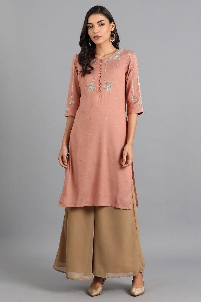 Pink Round Neck Printed kurta - wforwoman