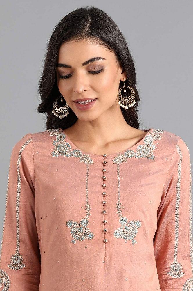 Pink Round Neck Printed kurta - wforwoman