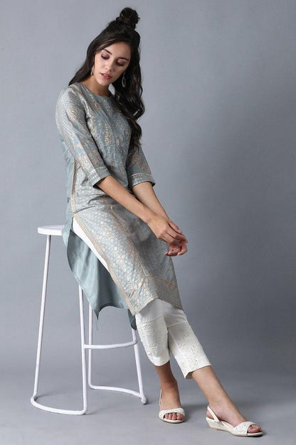 Blue Round Neck Printed kurta - wforwoman