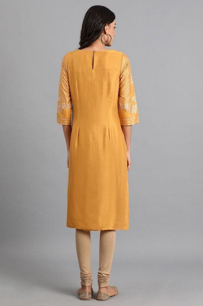 Mustard Round Neck Printed kurta - wforwoman