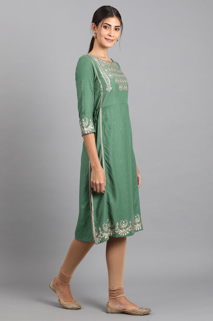 Green Round Neck Printed kurta