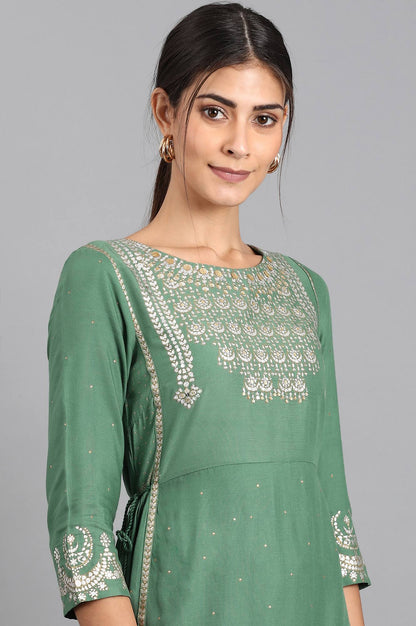 Green Round Neck Printed kurta