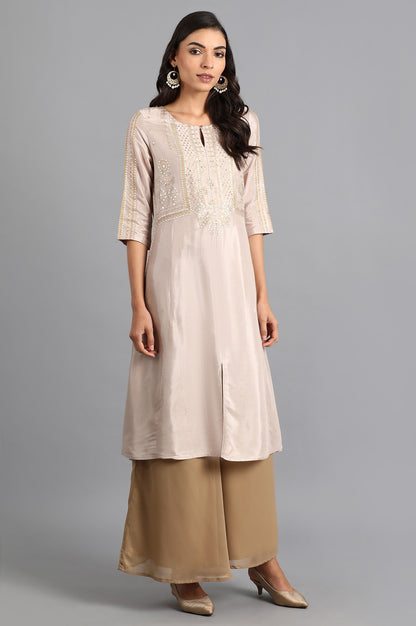 Beige Round Neck Printed kurta