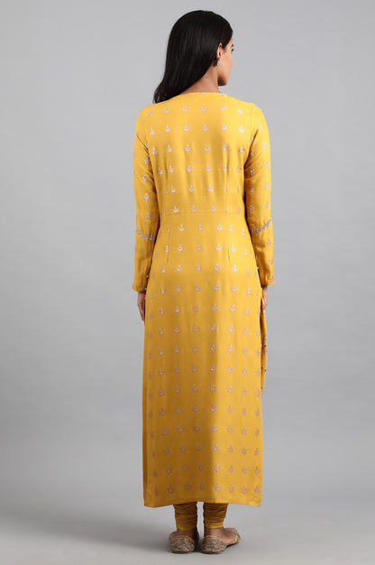 Yellow Round Neck Printed kurta