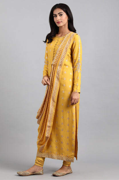 Yellow Round Neck Printed kurta