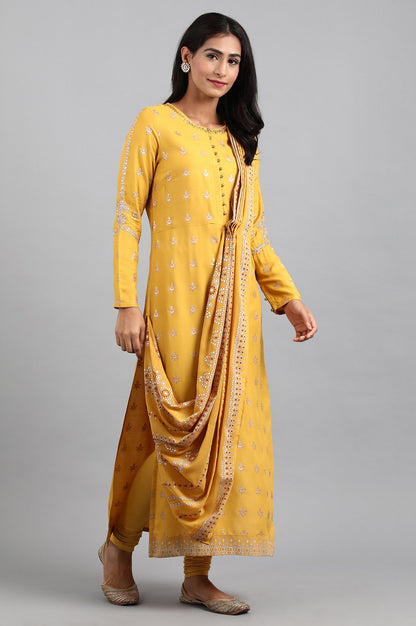 Yellow Round Neck Printed kurta