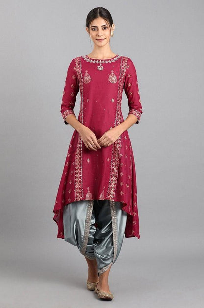 Maroon Round Neck Printed kurta - wforwoman