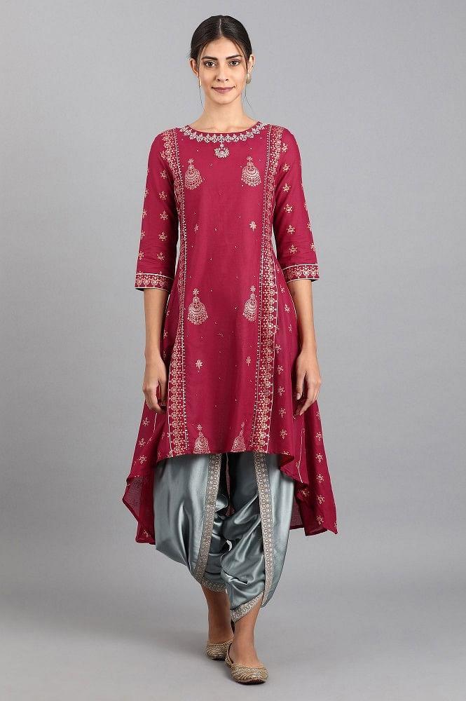 Maroon Round Neck Printed kurta - wforwoman