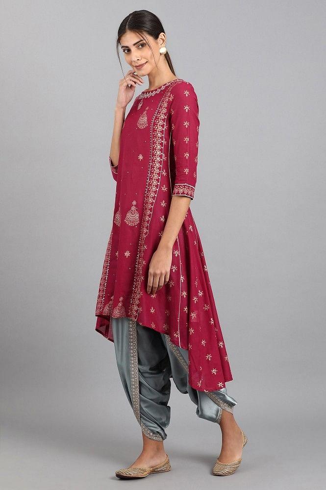 Maroon Round Neck Printed kurta - wforwoman