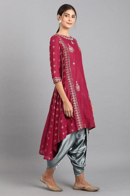 Maroon Round Neck Printed kurta - wforwoman