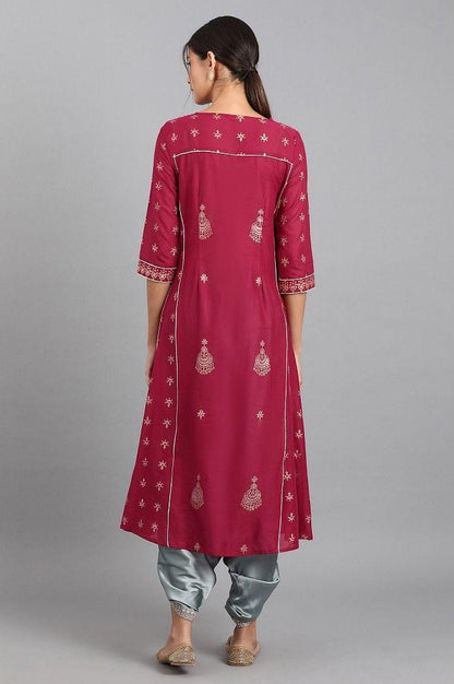 Maroon Round Neck Printed kurta - wforwoman