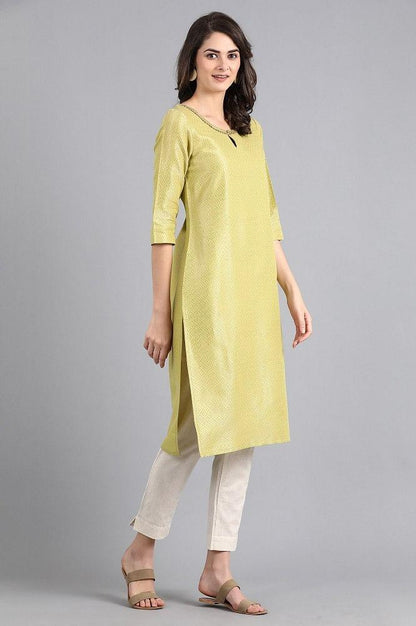 Green Round Neck Jacquard kurta - wforwoman