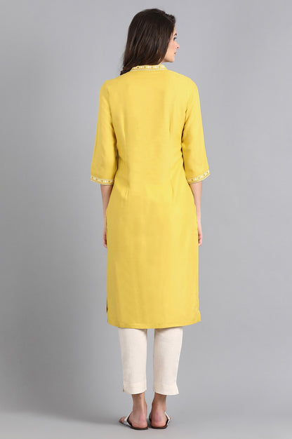 Yellow Mandarin Neck Printed kurta