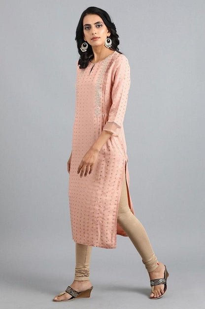 Pink Round Neck Printed kurta - wforwoman