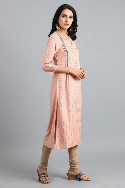 Pink Round Neck Printed kurta - wforwoman