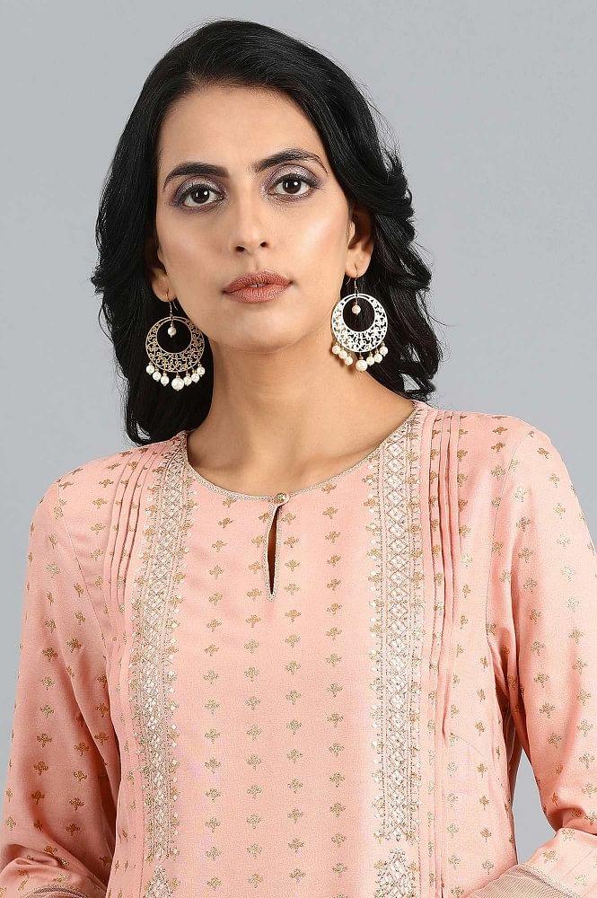 Pink Round Neck Printed kurta - wforwoman