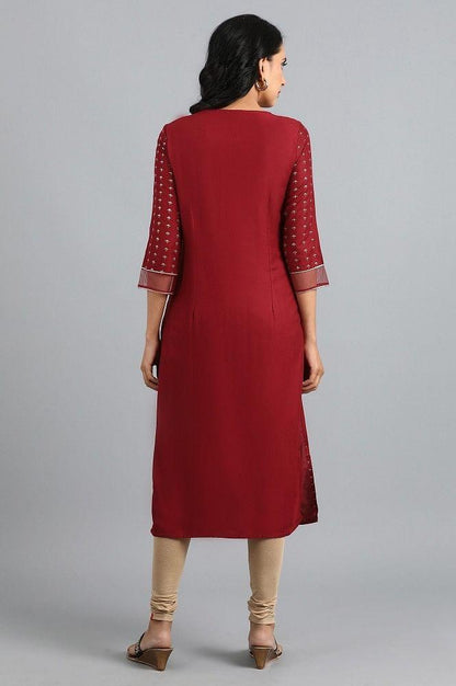 Red Round Neck Printed kurta - wforwoman