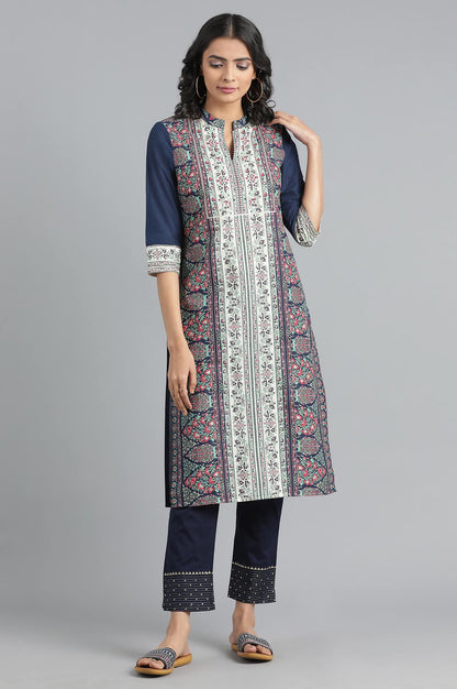 Blue Mandarin Neck Printed kurta