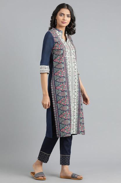 Blue Mandarin Neck Printed kurta