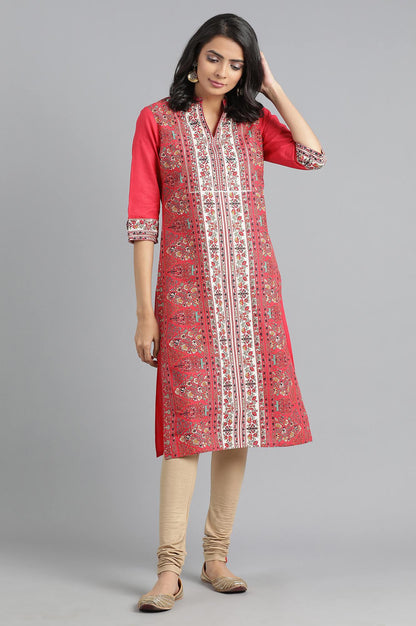 Pink Mandarin Neck Printed kurta