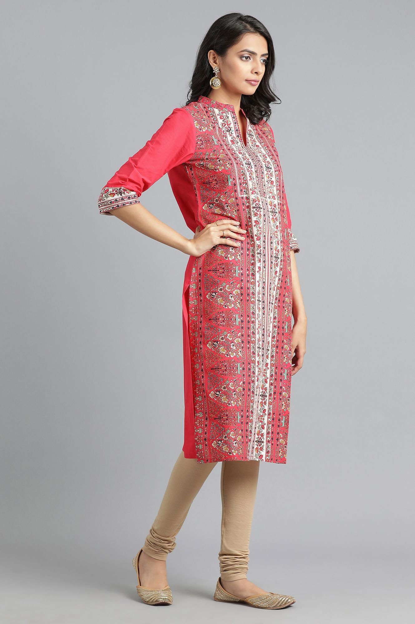 Pink Mandarin Neck Printed kurta