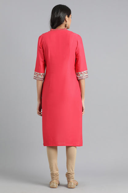 Pink Mandarin Neck Printed kurta