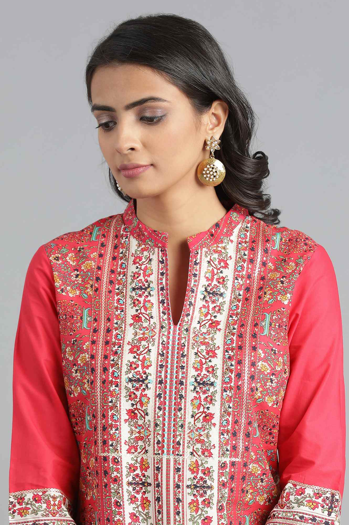 Pink Mandarin Neck Printed kurta