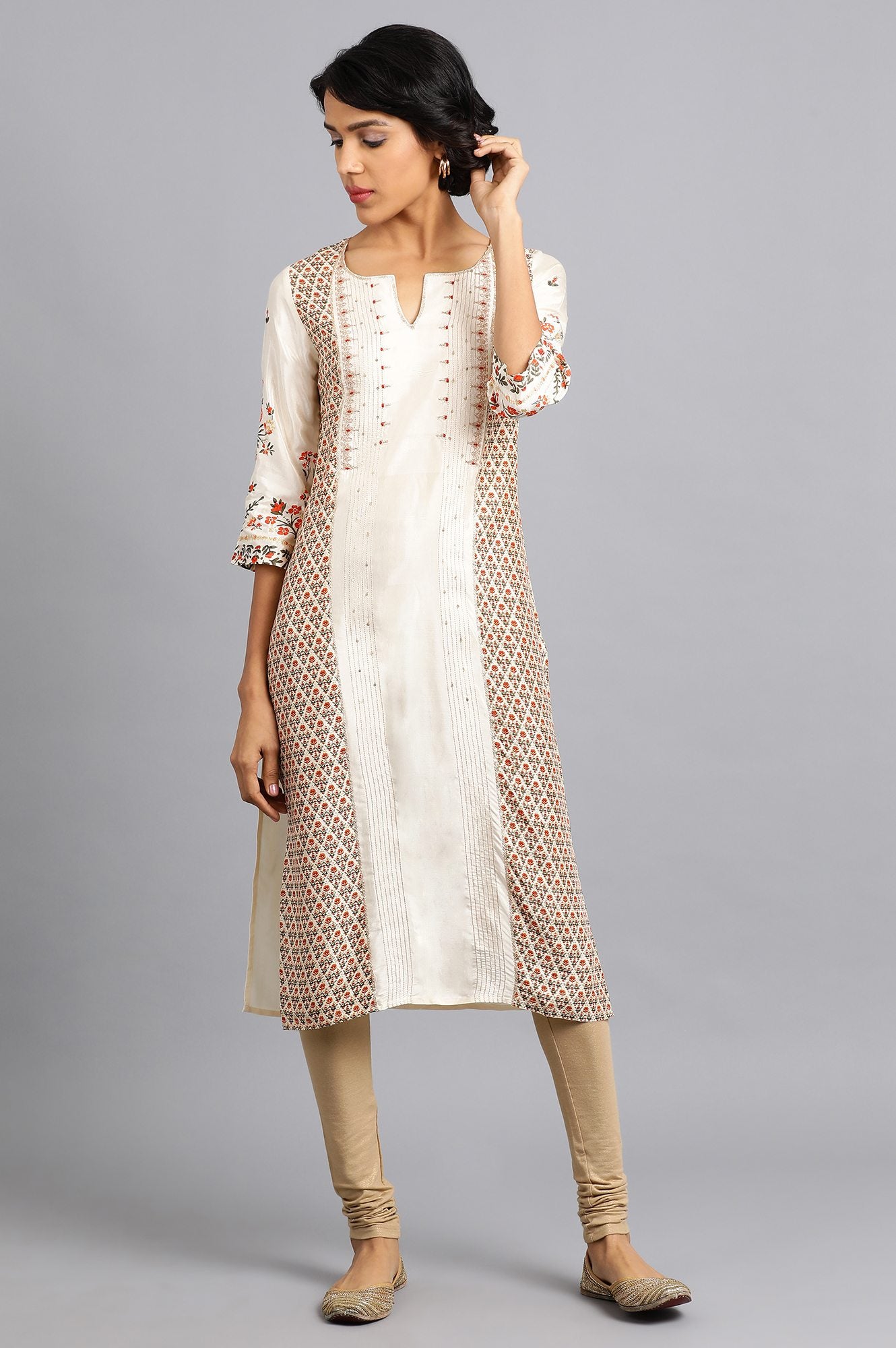 Beige Round Neck Festive kurta