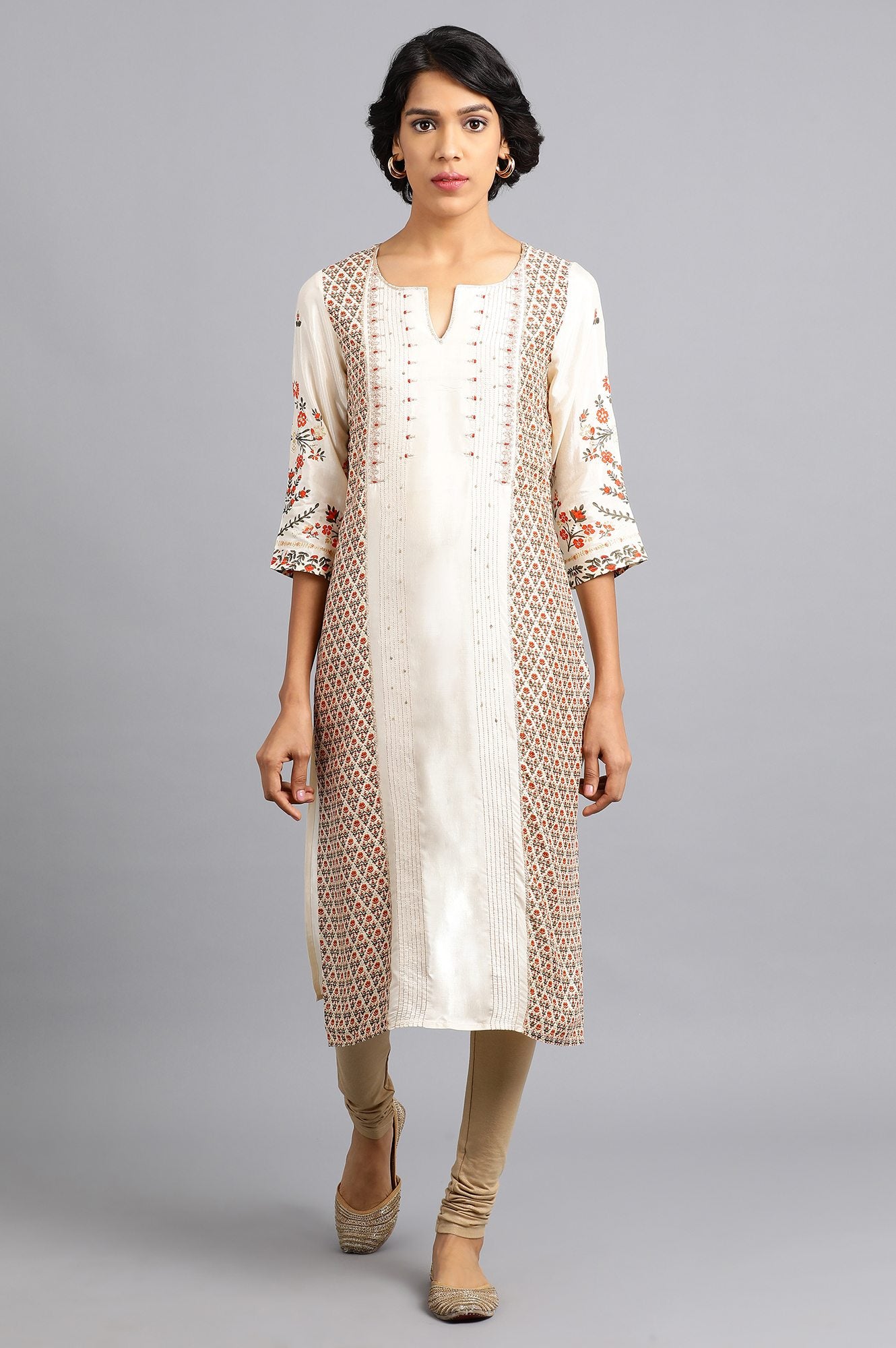 Beige Round Neck Festive kurta