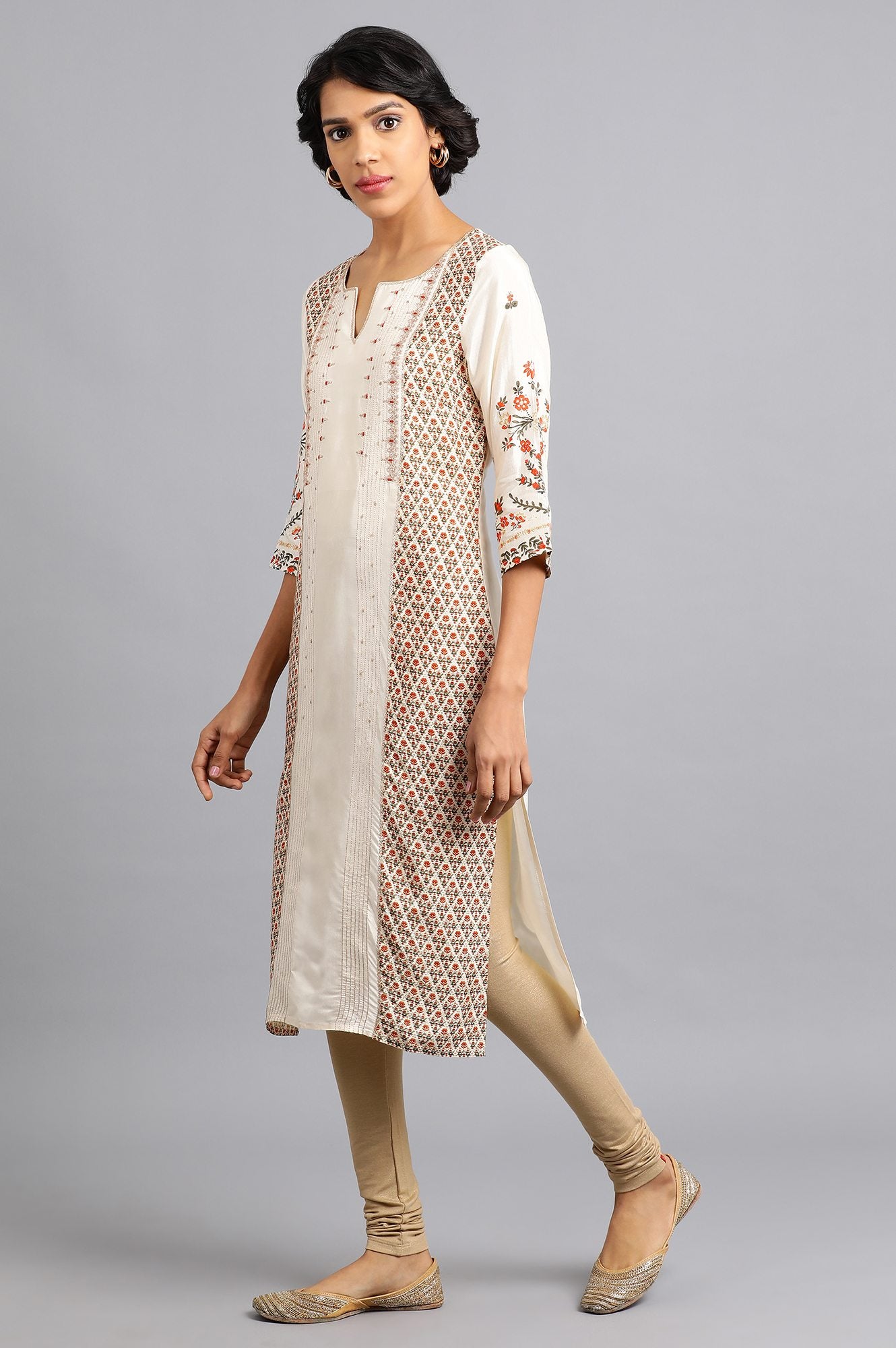 Beige Round Neck Festive kurta