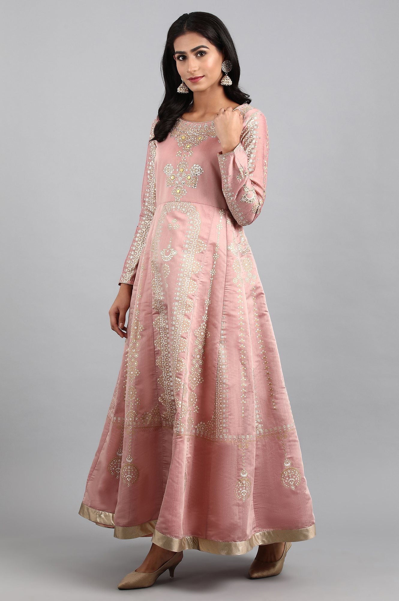 Coral Round Neck Festive Gown