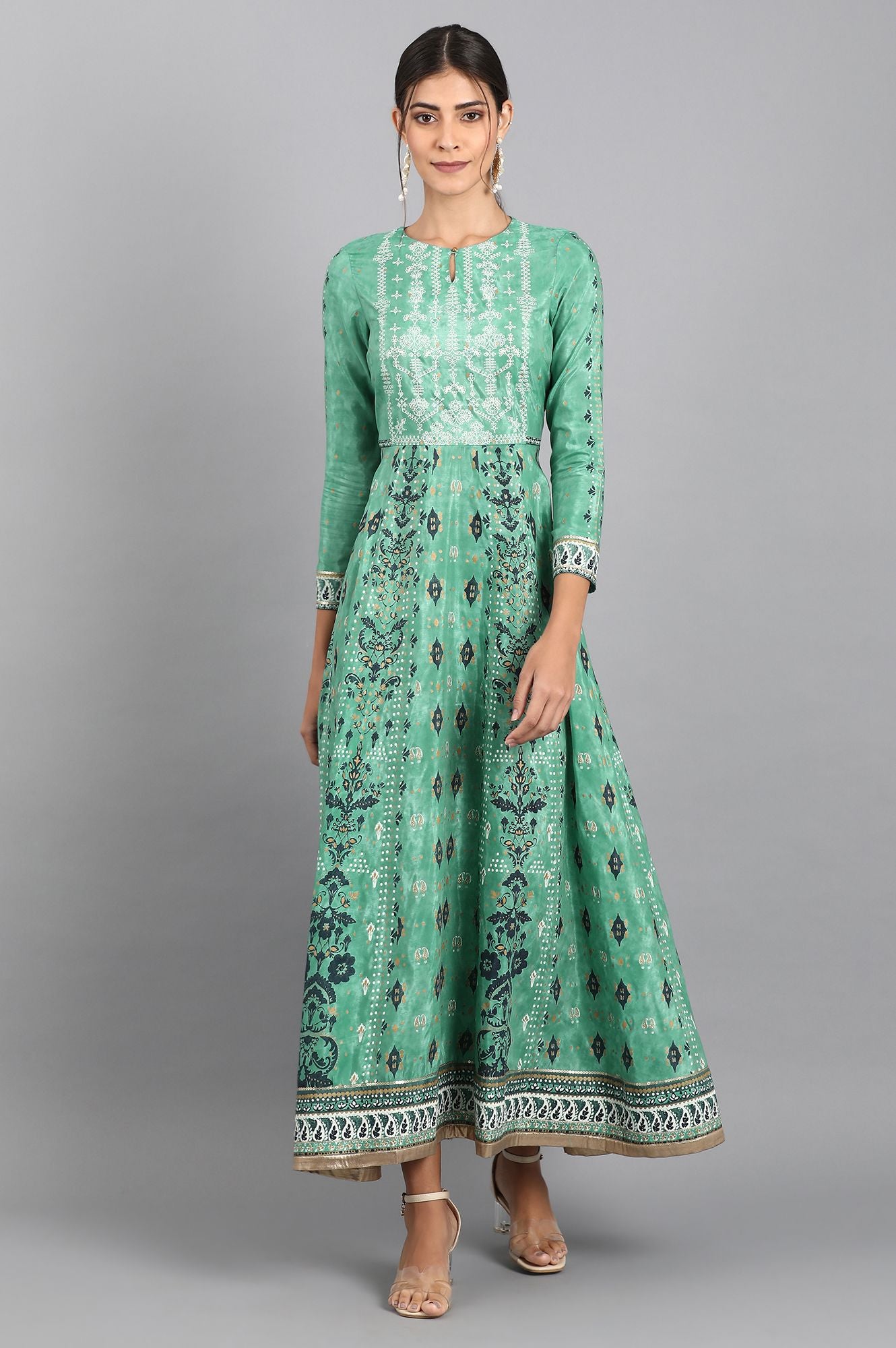 Green Round Neck Anarkali Dress