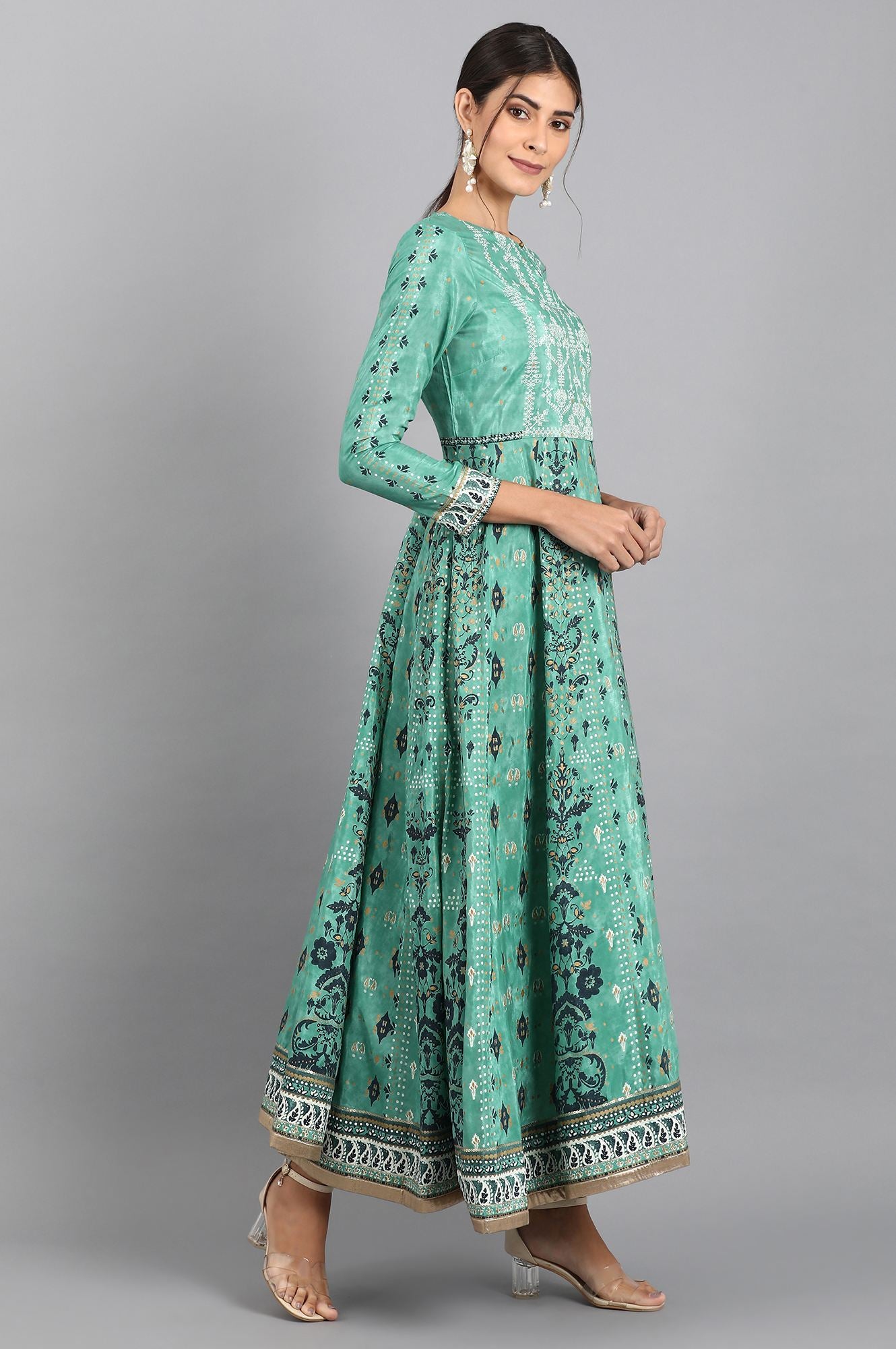 Green Round Neck Anarkali Dress