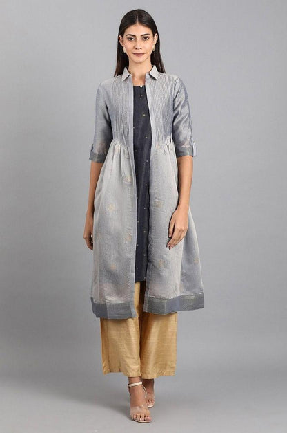 Blue Shirt Collar Denim kurta - wforwoman