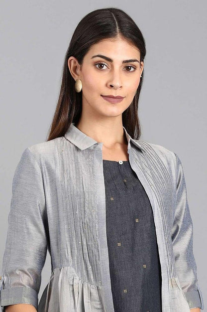 Blue Shirt Collar Denim kurta - wforwoman