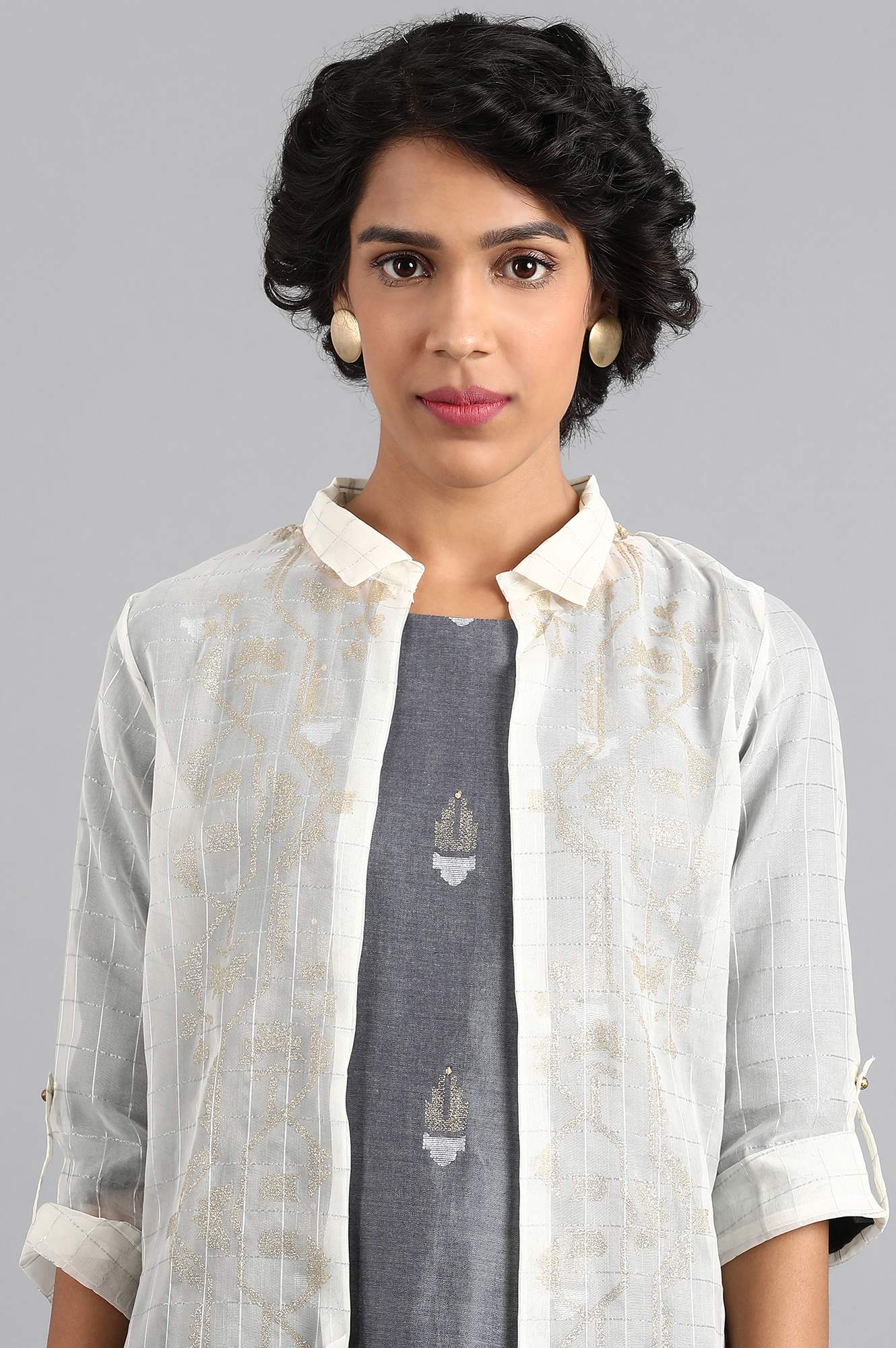 Blue Shirt Collar Embroidered kurta with Jacket