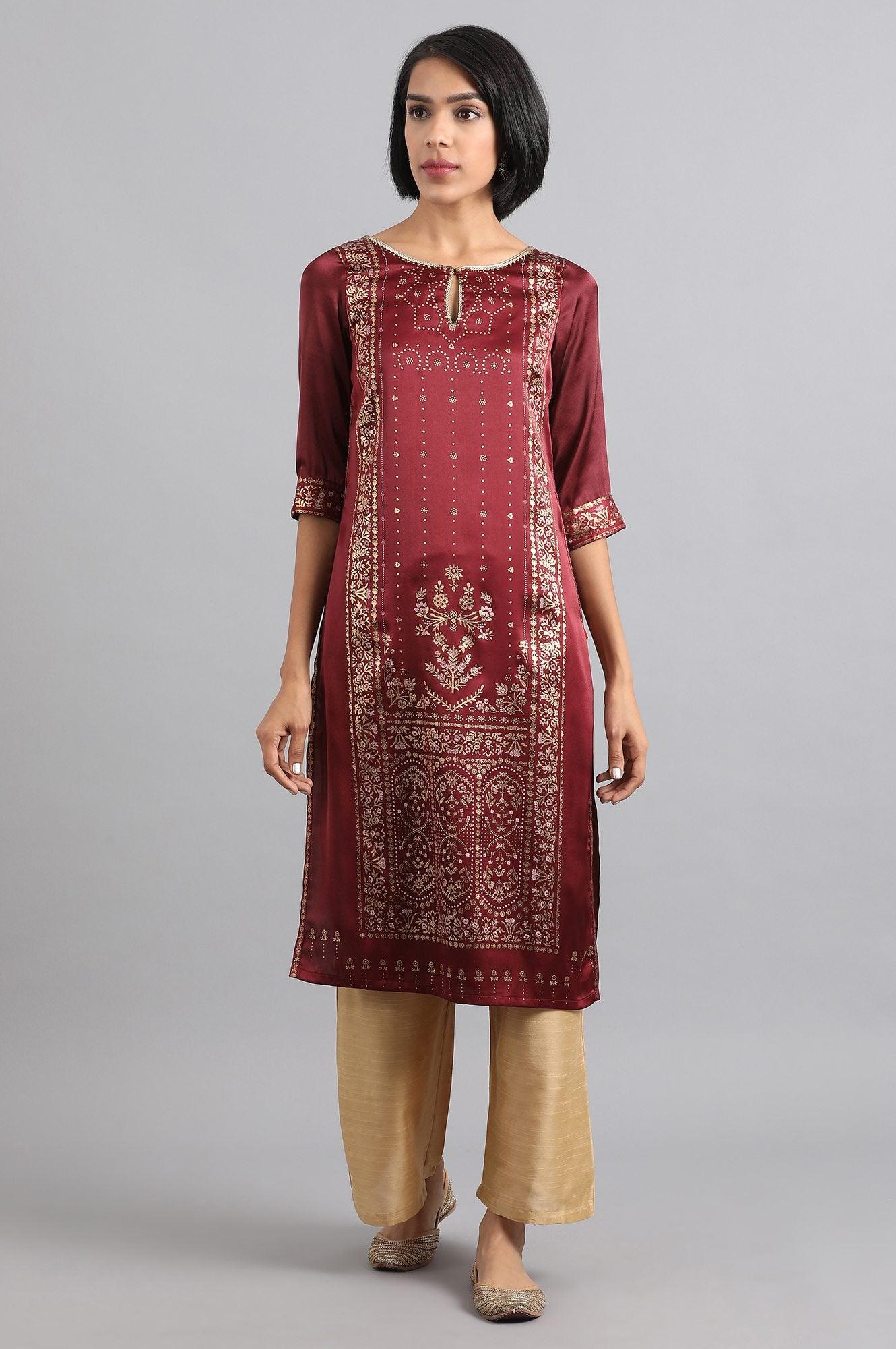 Ecru Round Neck Embroidered kurta - wforwoman