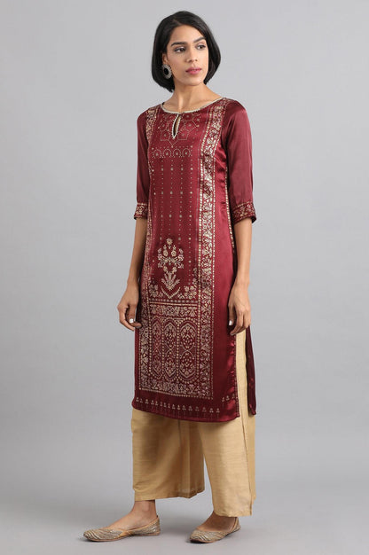 Ecru Round Neck Embroidered kurta - wforwoman