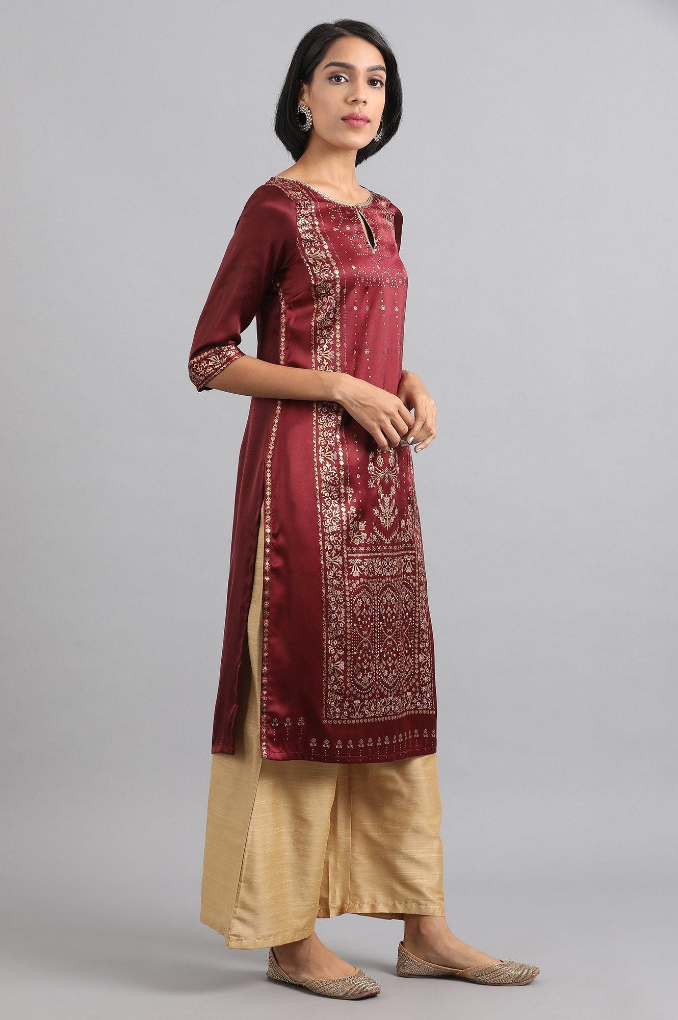 Ecru Round Neck Embroidered kurta - wforwoman