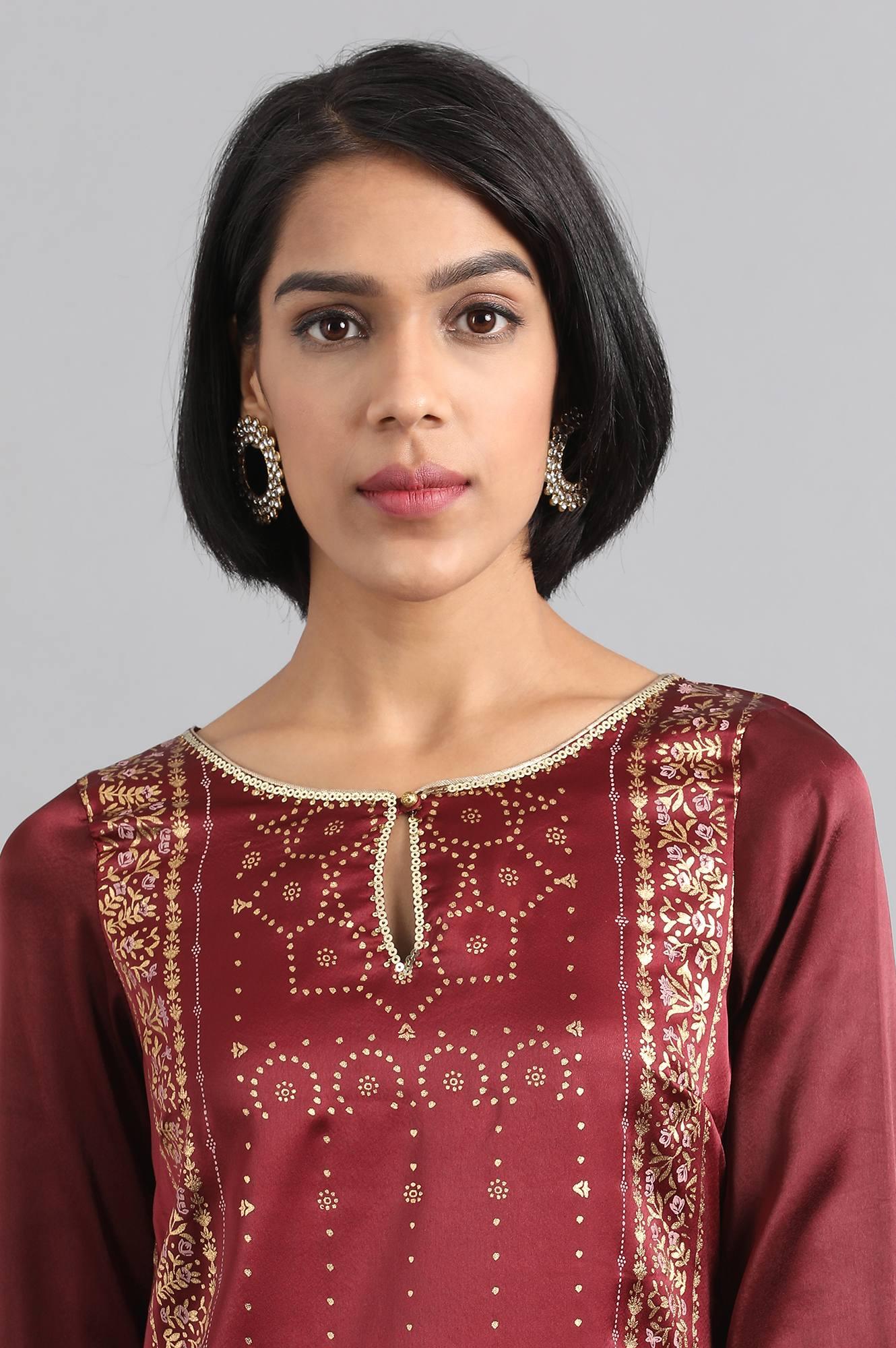 Ecru Round Neck Embroidered kurta - wforwoman