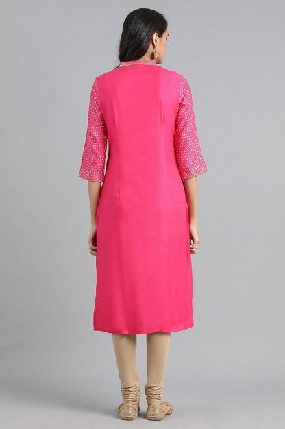 Pink Mandarin Neck Printed kurta - wforwoman