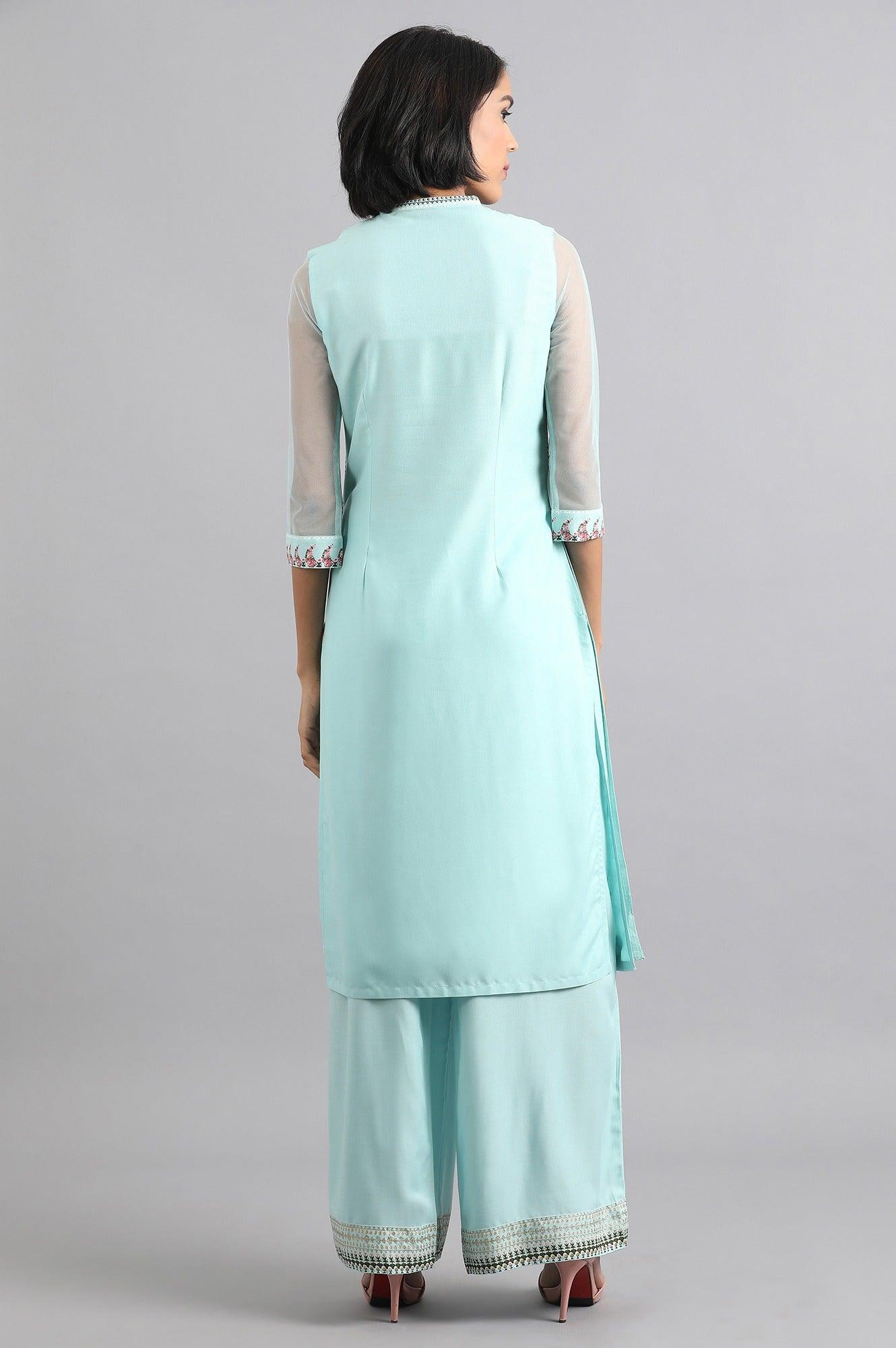 Blue Mandarin Neck Layered kurta - wforwoman