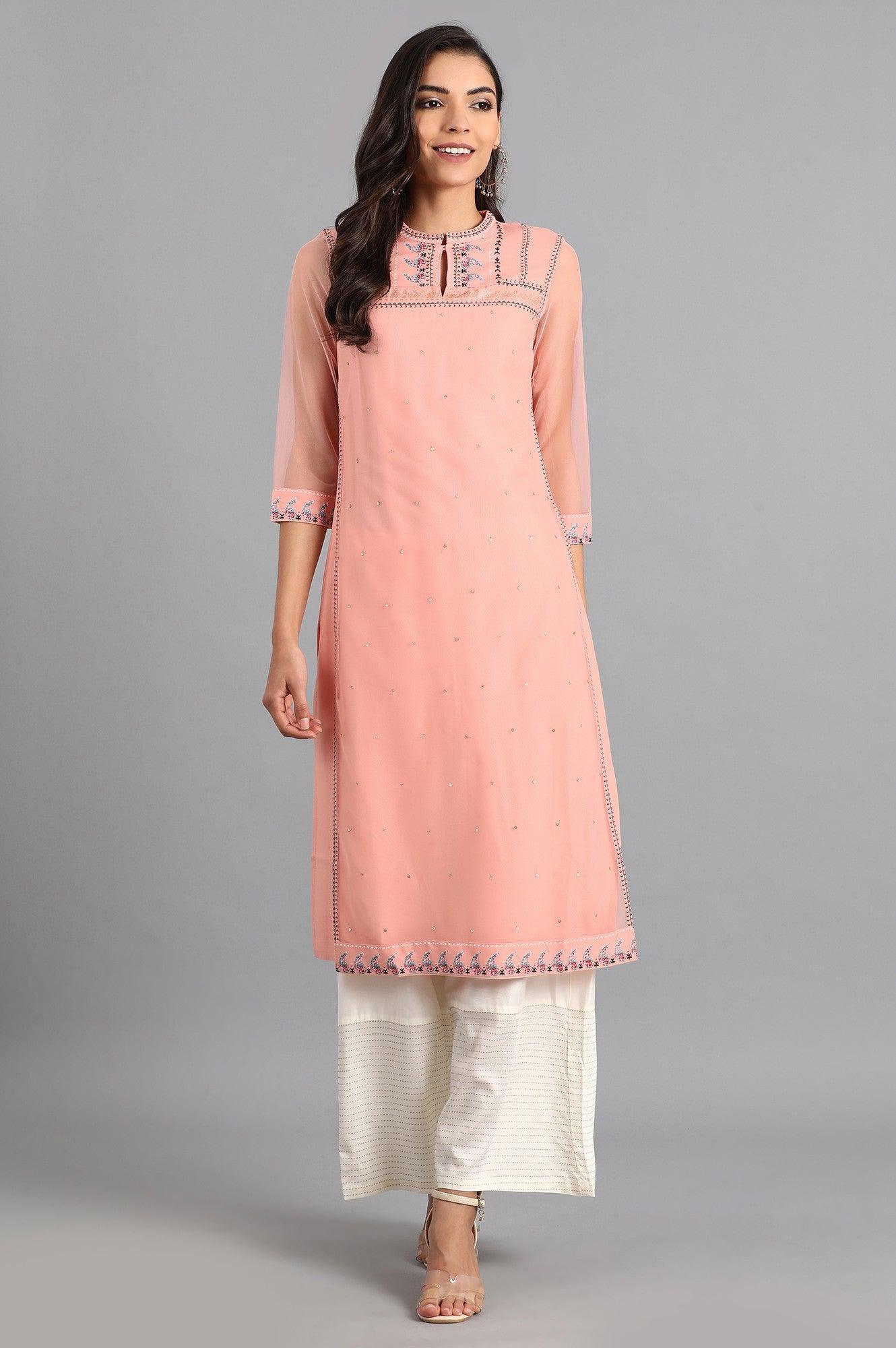 Peach Mandarin Neck Layered kurta - wforwoman