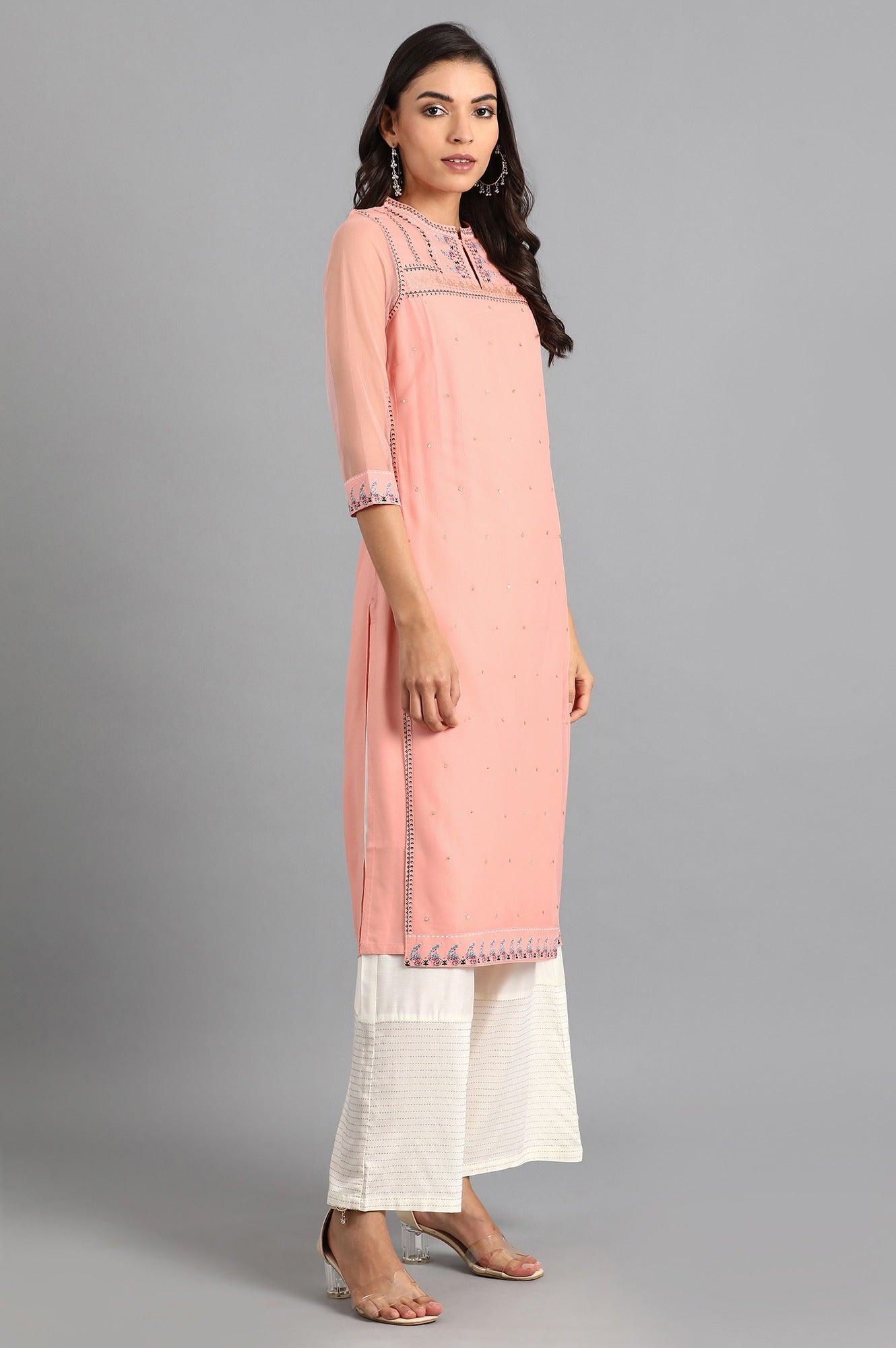 Peach Mandarin Neck Layered kurta - wforwoman