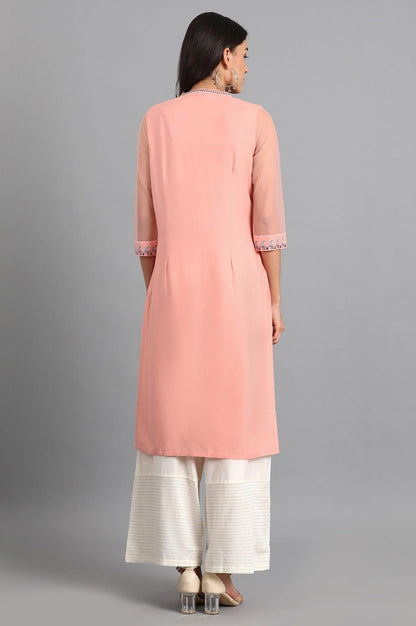 Peach Mandarin Neck Layered kurta - wforwoman