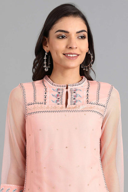 Peach Mandarin Neck Layered kurta - wforwoman