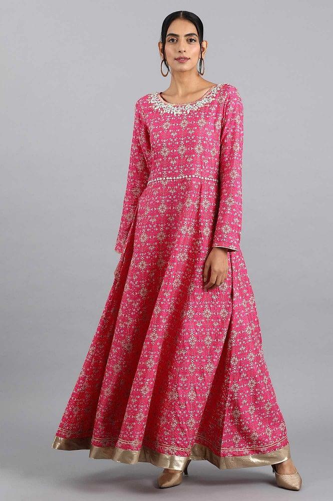 Pink Round Neck Anarkali Dress - wforwoman