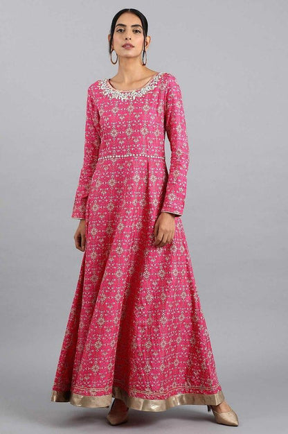 Pink Round Neck Anarkali Dress - wforwoman