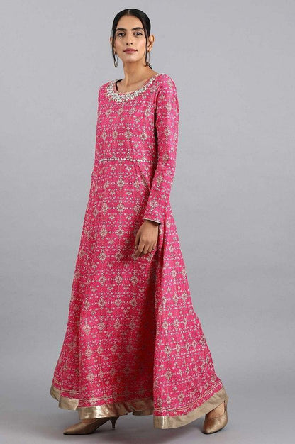 Pink Round Neck Anarkali Dress - wforwoman